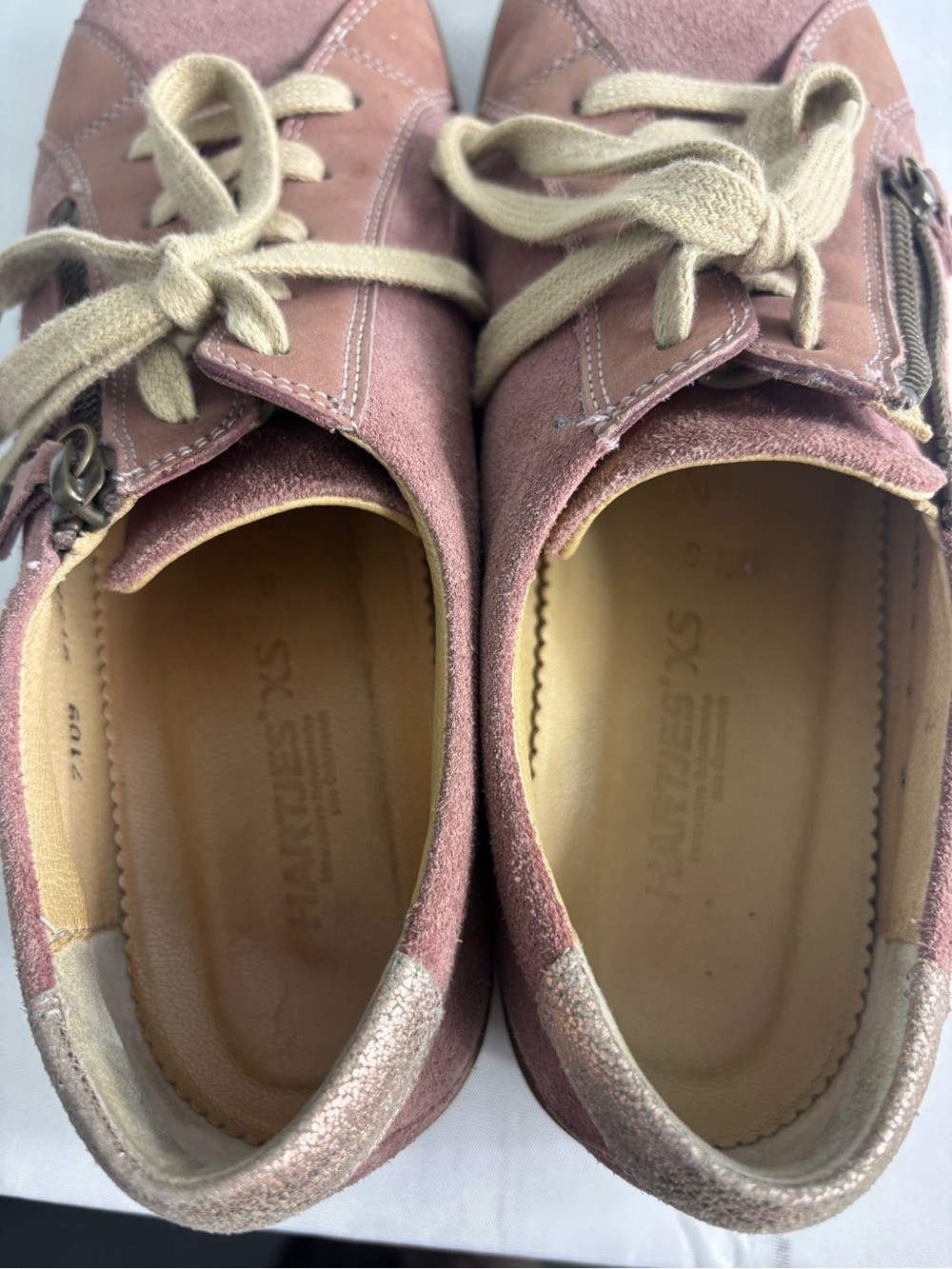 Hartjes "XS Casual" Women’s Suede Zip Sneakers Mauve Rose Gold Heel Accent - Picture 9 of 10